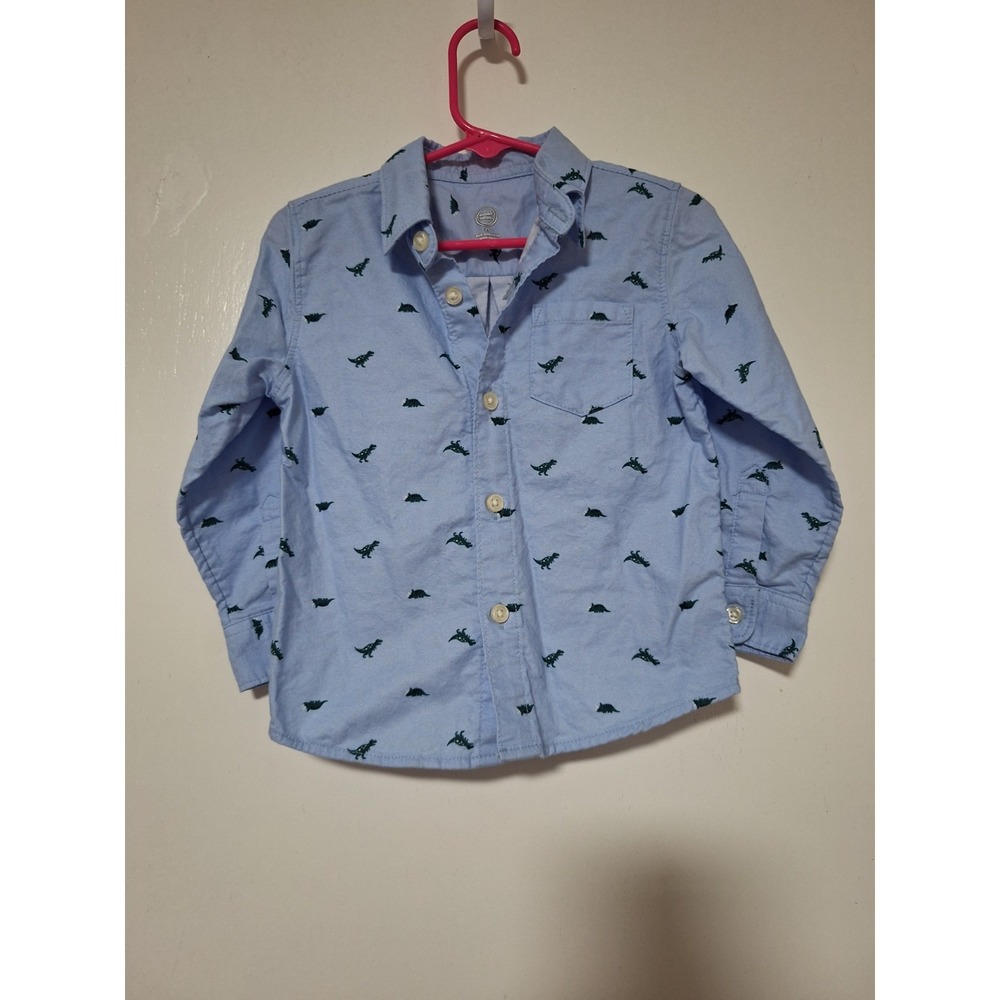 Wonder Nation Boys 2T Dinosaur Button Down Light‎ Blue Long Sleeve 100% Cotton